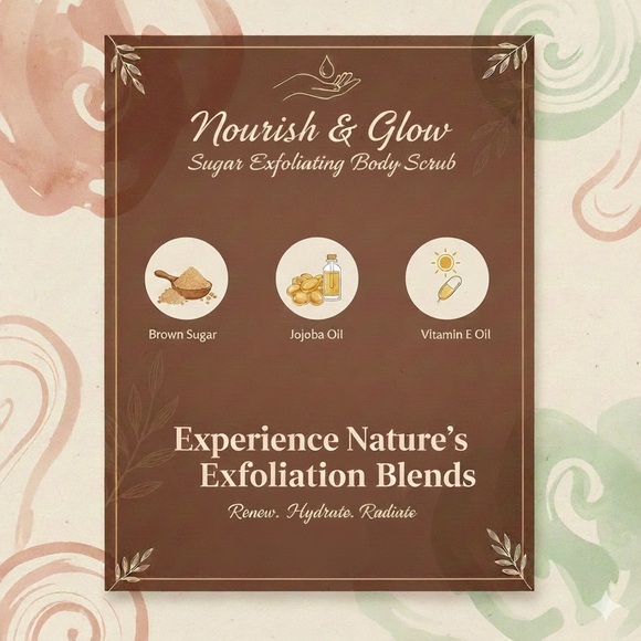 Hand Crafted Other - New Organic Nourish & Glow Sugar Exfoliating Body Scrub - Unscented